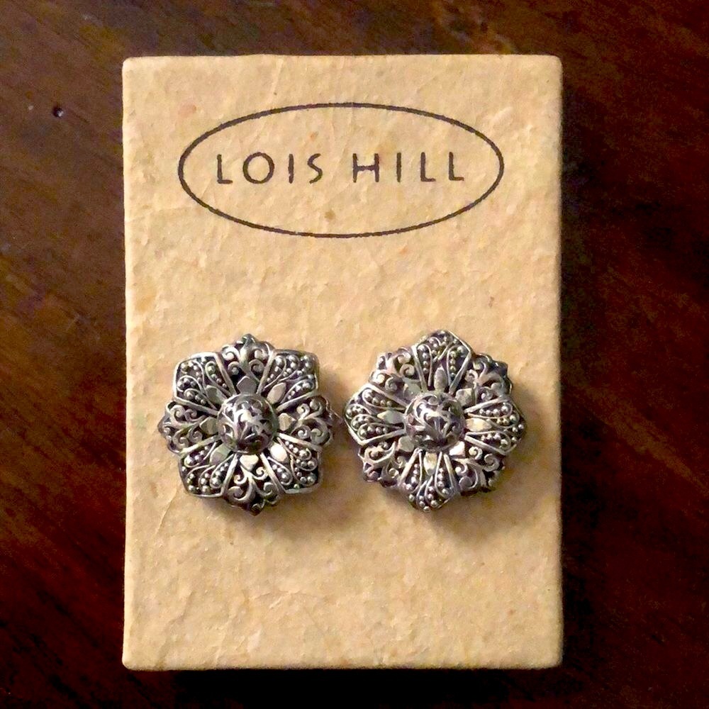 LOIS HILL Sterling Silver Granulated Cutout Floral Clip On Earrings